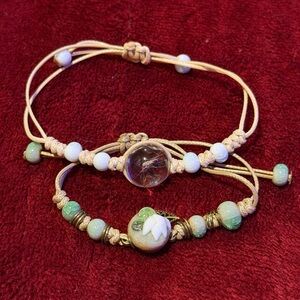 Handcrafted Beaded Bracelet Set - Green and White